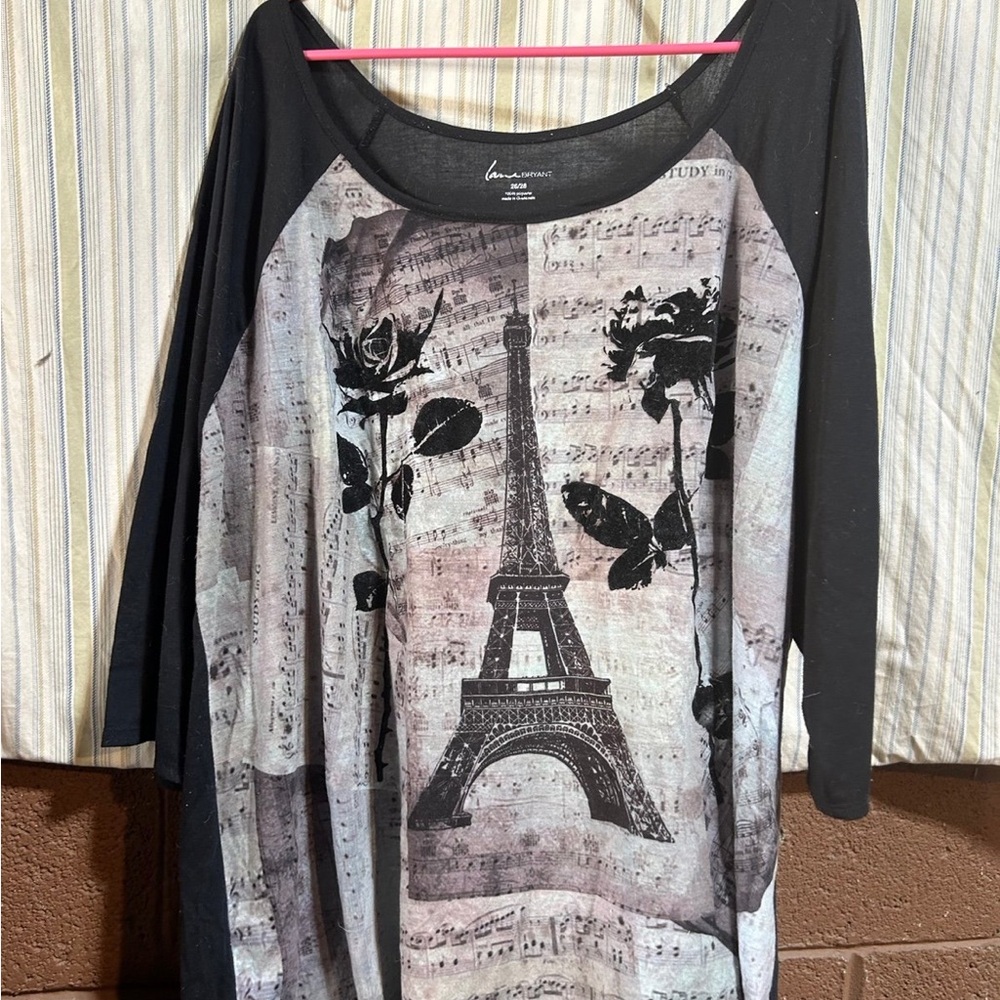 Lane Bryant Gray and White Raglan 3/4 Sleeve Tee